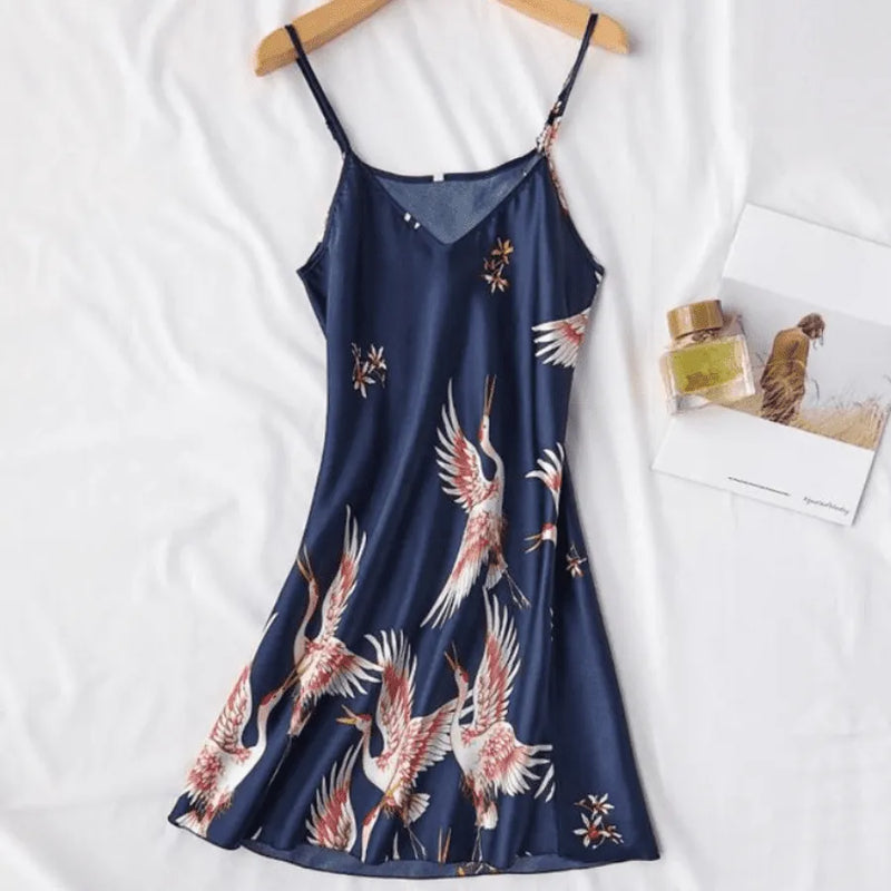 Pijama Feminino OrientalFly Conjunto Camisola e Roupão Em Seda Gelo | Toque De Seda Confortável