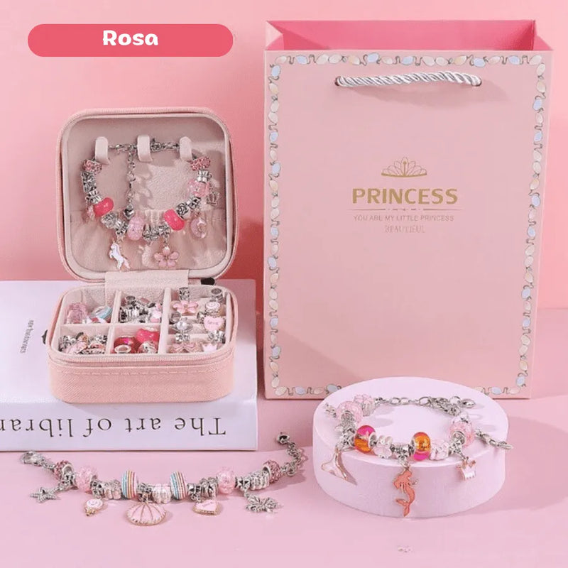 Kit De Pulseira e Berloques Infantil com 64 Peças MontaPrincess