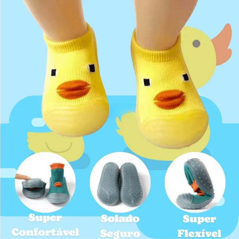 Sapatinho Meia para Bebês em Algodão Antiderrapante Patinho Na Lagoa