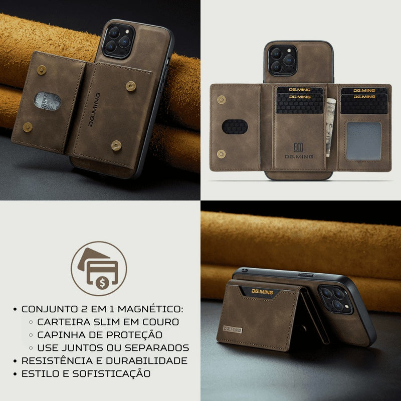 Capinha de Couro para Iphone com Carteira De Couro Slim Magnética DG MING