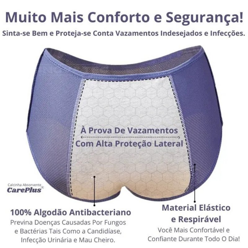 Calcinha Absorvente Protetora CarePlus® + Coletor Menstrual de Brinde [Leve 5 Pague 4]