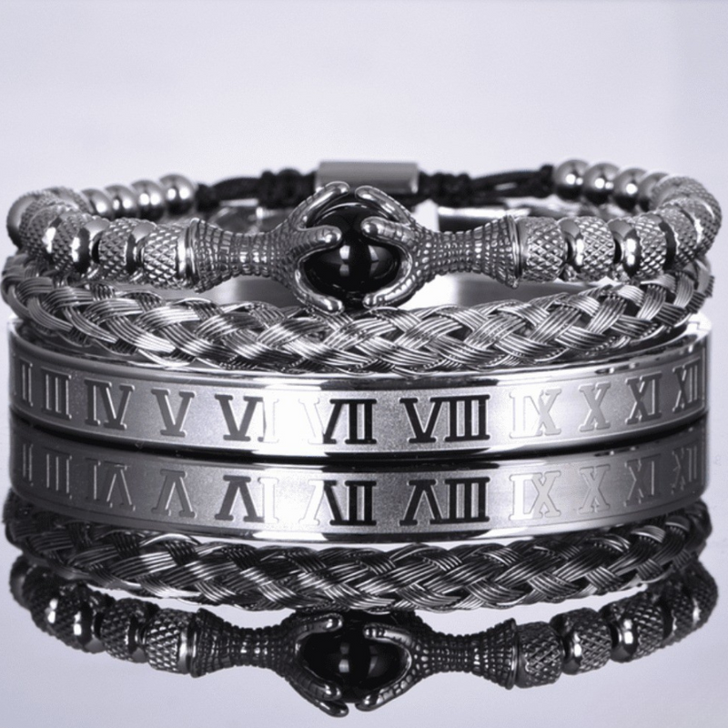 Kit de 3 Pulseiras Masculinas Premium Ajustáveis com Pedra Natural OLHO de TIGRE