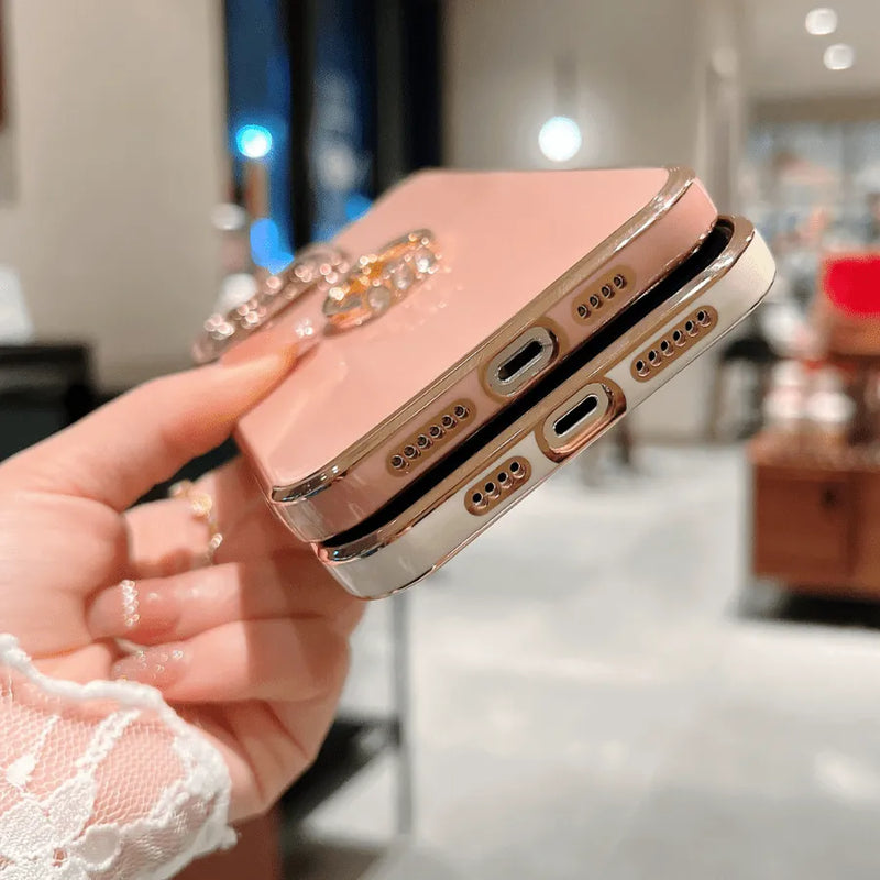 Capinha Iphone Love Heart Com Anel De Apoio Cravejado - Case Luxuosa de Proteção 360º