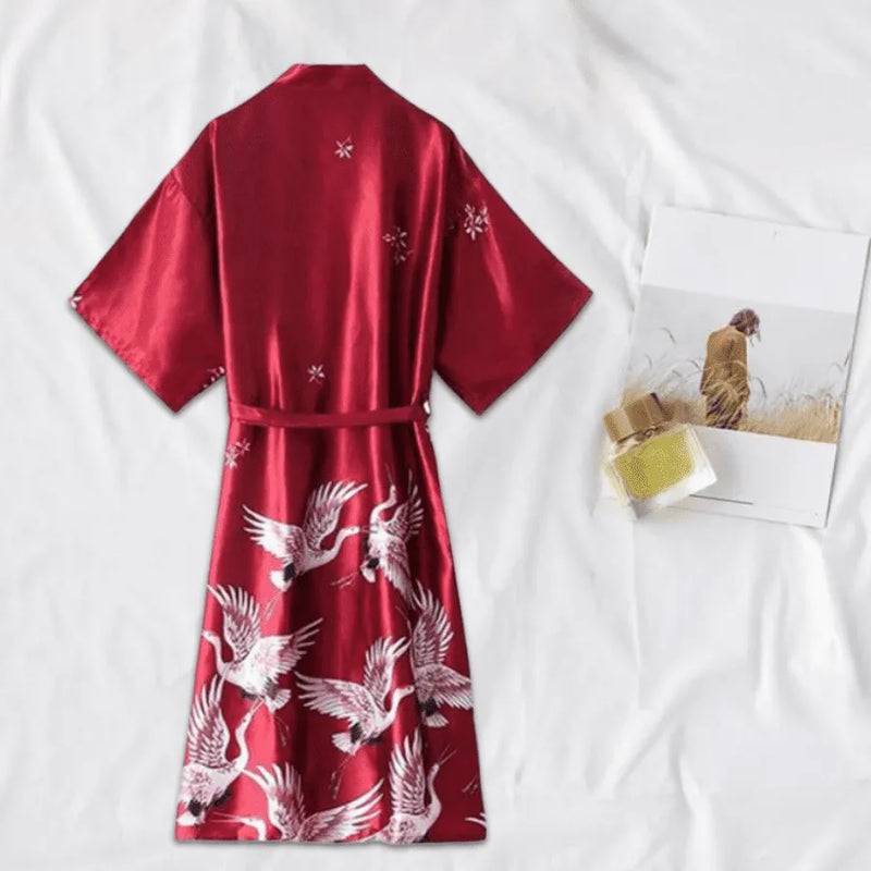 Pijama Feminino OrientalFly Conjunto Camisola e Roupão Em Seda Gelo | Toque De Seda Confortável