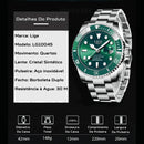 Relógio Masculino LIGE "Quartz Date" - Aço Inoxidável, Movimento de Quartzo, Data, Catraca Funcional, Vidro de Cristal e À Prova D'água 30 Metros