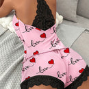 Pijama Feminino Crochet - Conjunto Baby Doll e Shorts Em Algodão Com Detalhes Em Renda