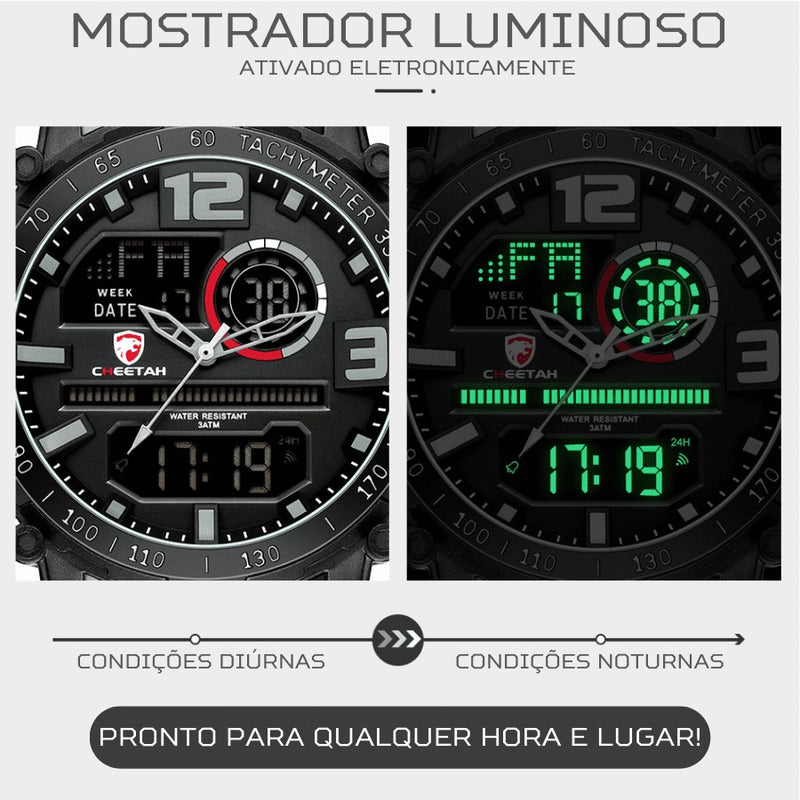 Relógio Masculino CHEETAH DIGITAL - Design Esportivo, Cronógrafo, Mostrador Digital Luminoso, Calendário e à Prova D'água