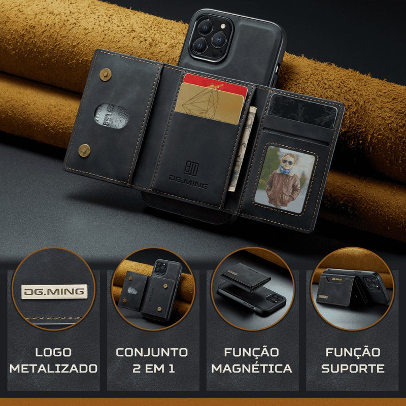 Capinha de Couro para Iphone com Carteira De Couro Slim Magnética DG MING