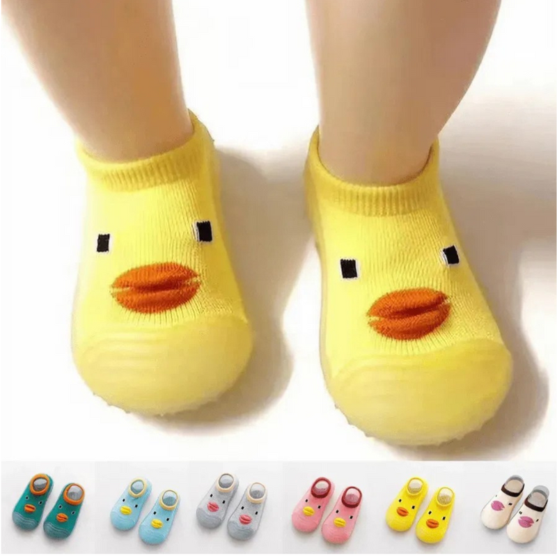 Sapatinho Meia para Bebês em Algodão Antiderrapante Patinho Na Lagoa