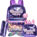 Mochila Infantil para Meninas Super Shine Com Lantejoulas + Estojo e Lancheira de Brinde