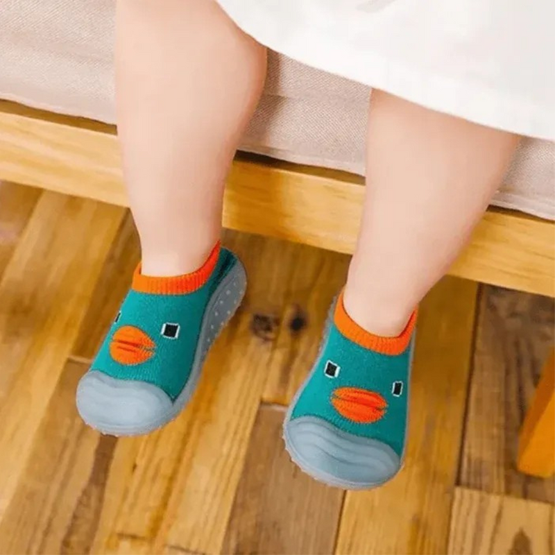 Sapatinho Meia para Bebês em Algodão Antiderrapante Patinho Na Lagoa