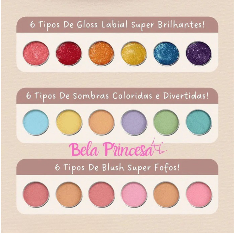 Maleta de Maquiagem para Meninas com 33 Peças Incríveis BELA PRINCESA