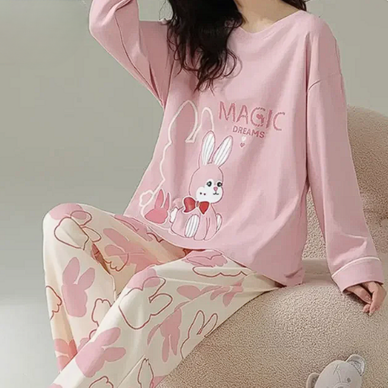 Pijama Feminino Peaceful Evenings - Conjunto Com Calça e Camisa Longa em Algodão | Macio, Leve e Super Confortável