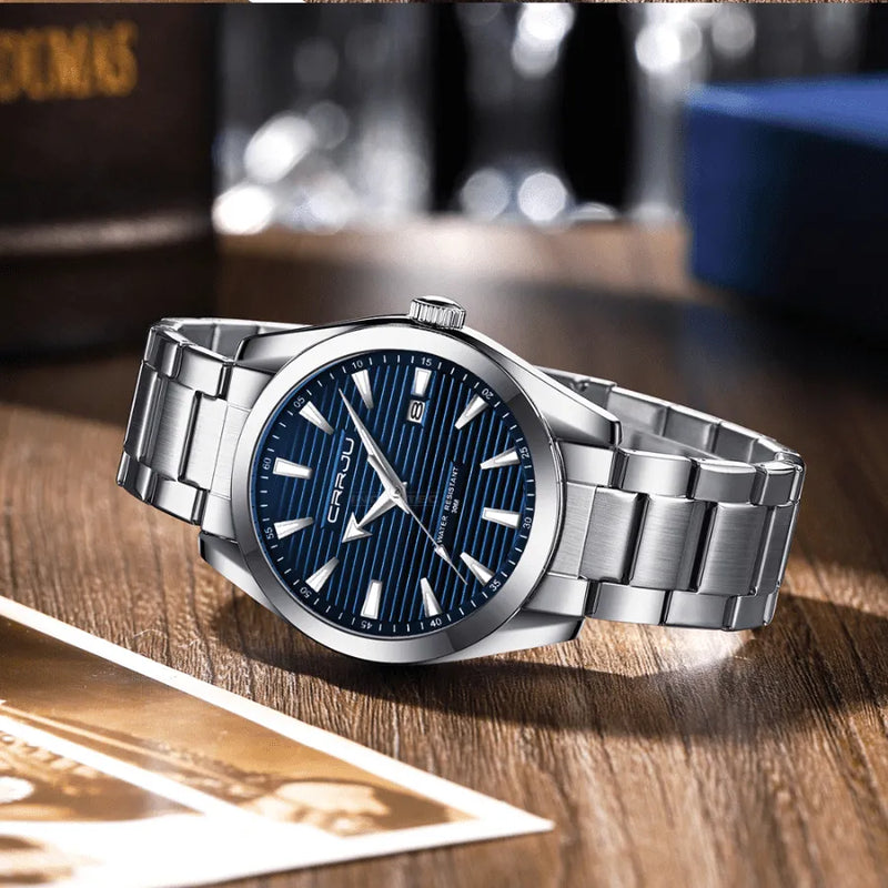 Relógio Masculino CRRJU "Deep Sea" Em Aço Inoxidável, Com movimento de Quartzo e Resistente a Água 30M
