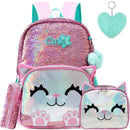 Mochila Infantil para Meninas Super Shine Com Lantejoulas + Estojo e Lancheira de Brinde