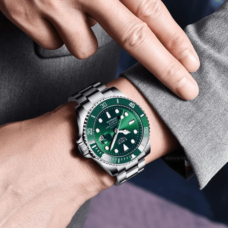 Relógio Masculino LIGE "Quartz Date" - Aço Inoxidável, Movimento de Quartzo, Data, Catraca Funcional, Vidro de Cristal e À Prova D'água 30 Metros