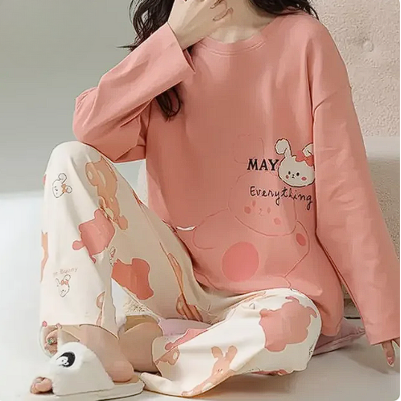 Pijama Feminino Peaceful Evenings - Conjunto Com Calça e Camisa Longa em Algodão | Macio, Leve e Super Confortável