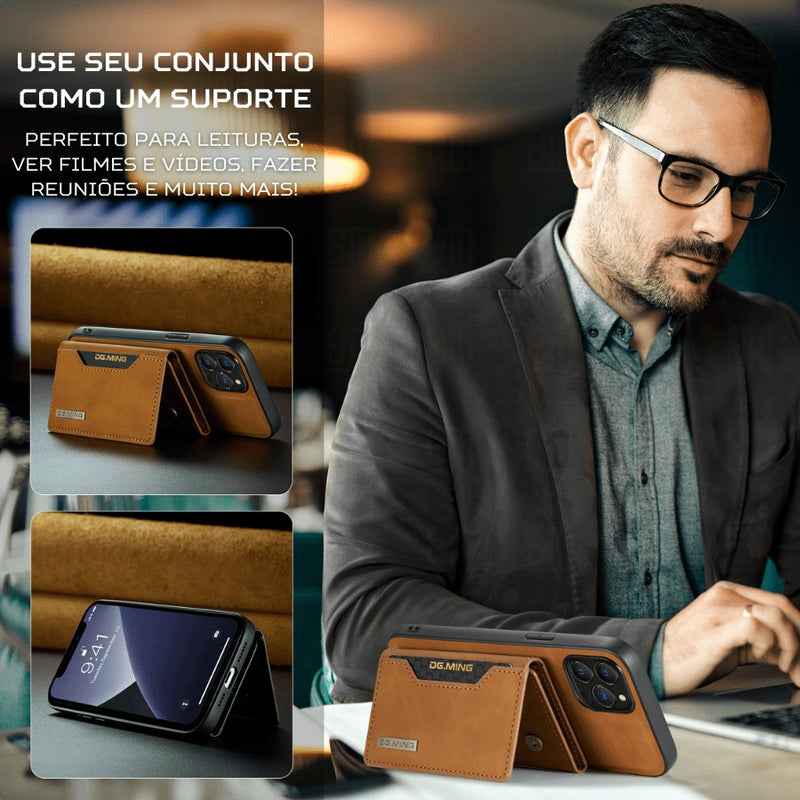 Capinha de Couro para Iphone com Carteira De Couro Slim Magnética DG MING