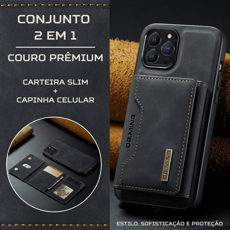 Capinha de Couro para Iphone com Carteira De Couro Slim Magnética DG MING