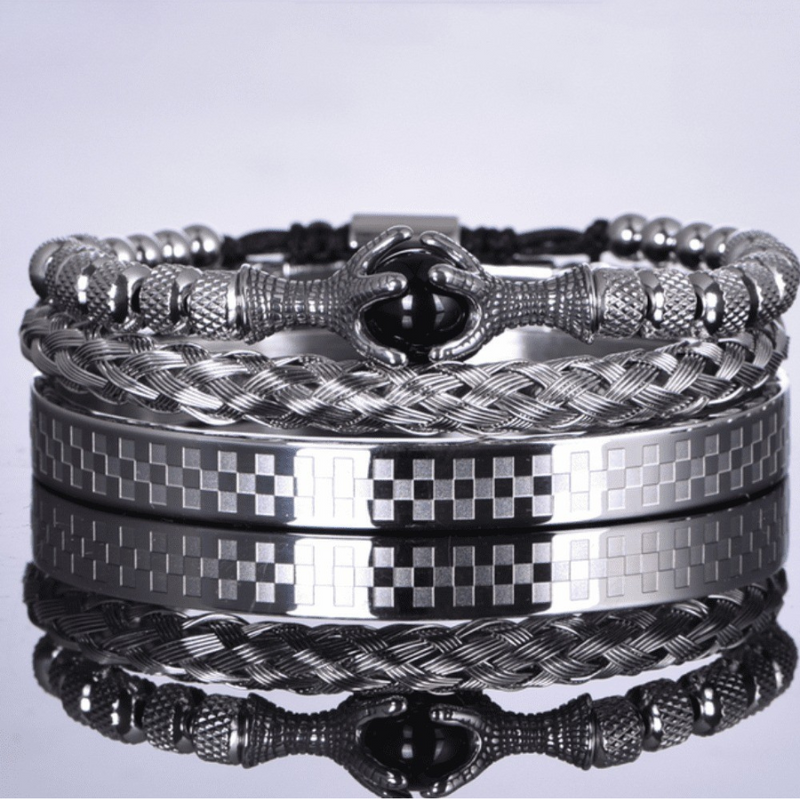 Kit de 3 Pulseiras Masculinas Premium Ajustáveis com Pedra Natural OLHO de TIGRE