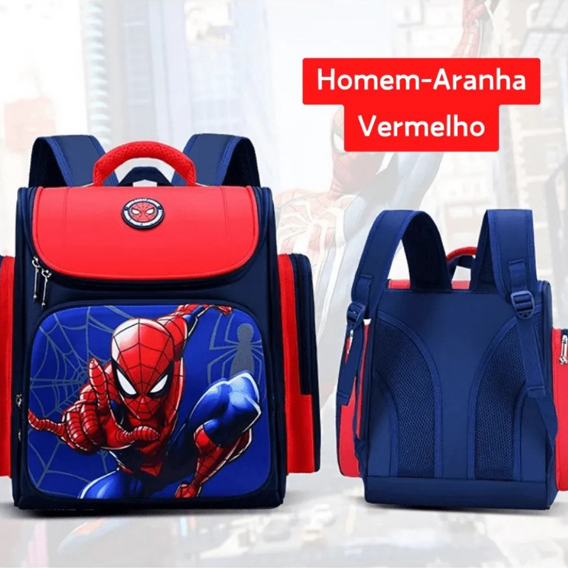 Mochila Escolar Infantil Premium com Almodas Respiráveis Super heróis Capitão América e Homem Aranha
