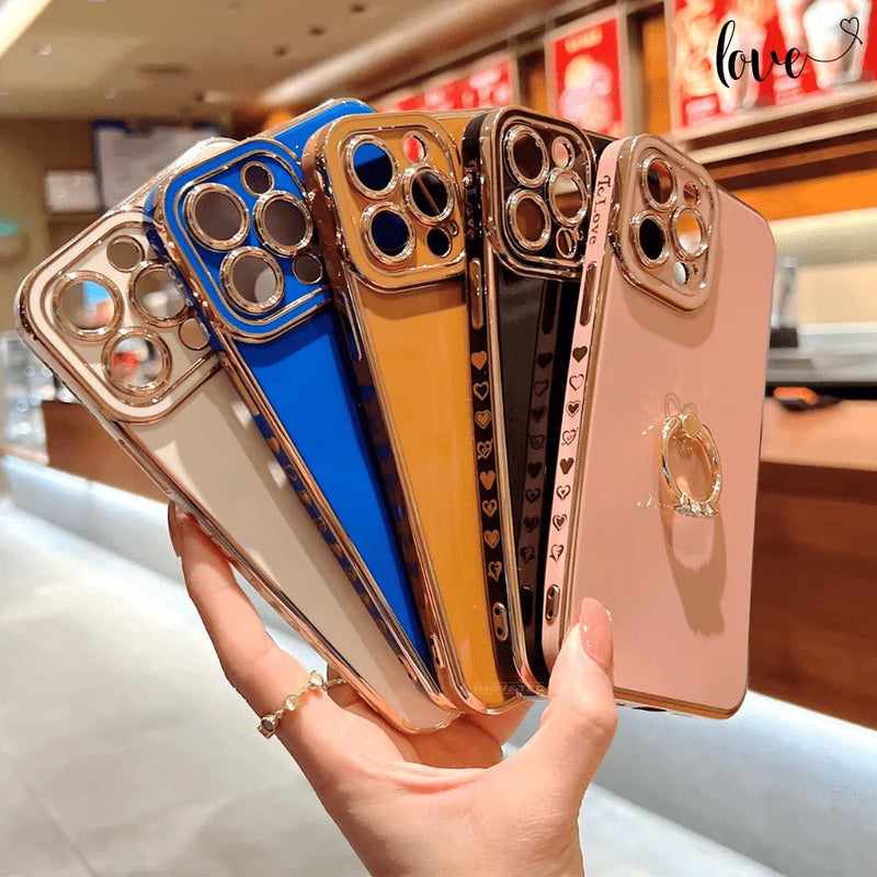 Capinha Iphone Love Heart Com Anel De Apoio Cravejado - Case Luxuosa de Proteção 360º