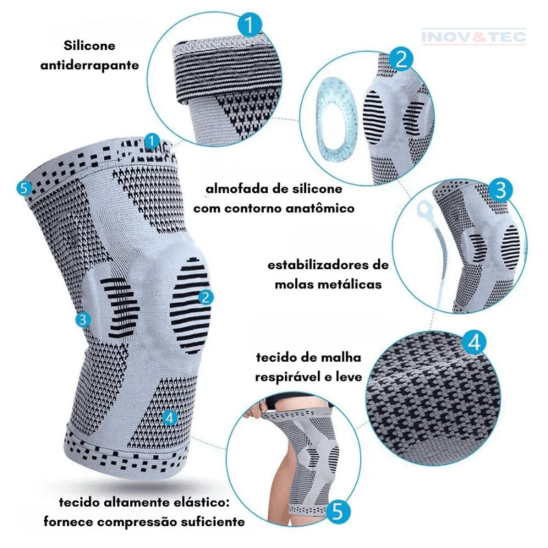 Joelheira de Compressão Ortex Pro - Com Estabilizador de Rótula em Gel e Haste Metálica de Sustentação lateral [Promoção de Lançamento 50% OFF SÓ ATÉ HOJE]