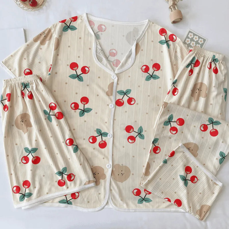 Pijama Feminino CuteVelvet Conjunto 3 Peças Com Calça, Camisa e Shorts Confortáveis em Veludo Cotelê