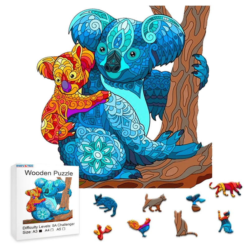 Quebra-Cabeça de Madeira Inova WOOD PUZZLE - Coala e Filhote | Diversão com Diversos Benefícios