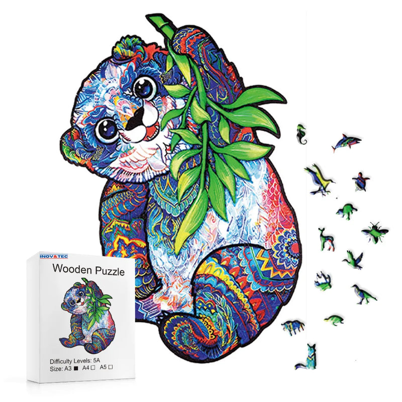 Quebra-Cabeça de Madeira Inova WOOD PUZZLE - Panda com Bambu | Diversão com Diversos Benefícios para Crianças e Idosos