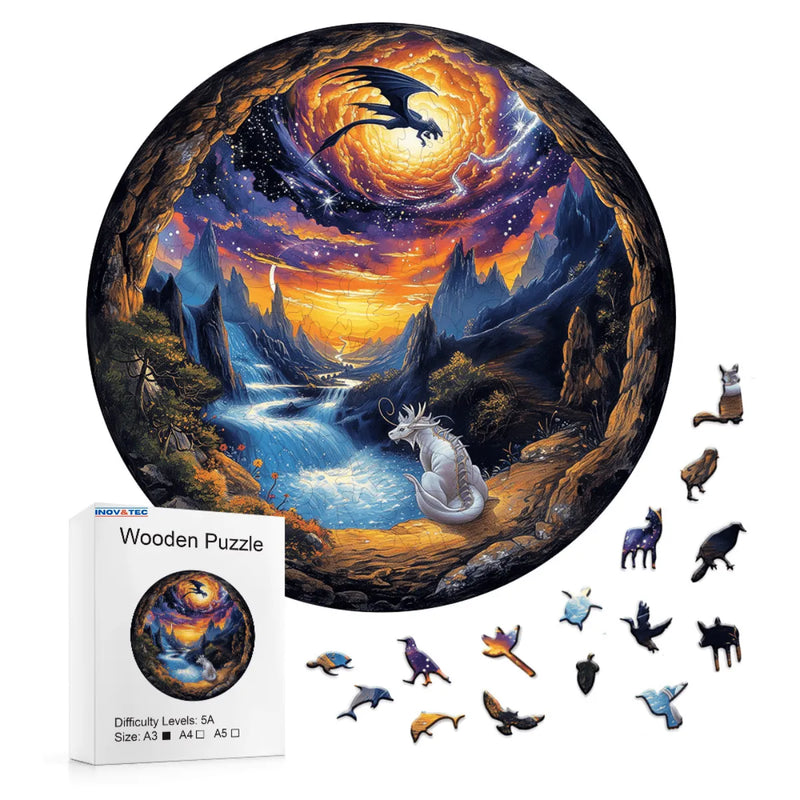 Quebra-Cabeça de Madeira Inova WOOD PUZZLE - Dragões das Montanhas | Diversão com Diversos Benefícios para Crianças e Idosos