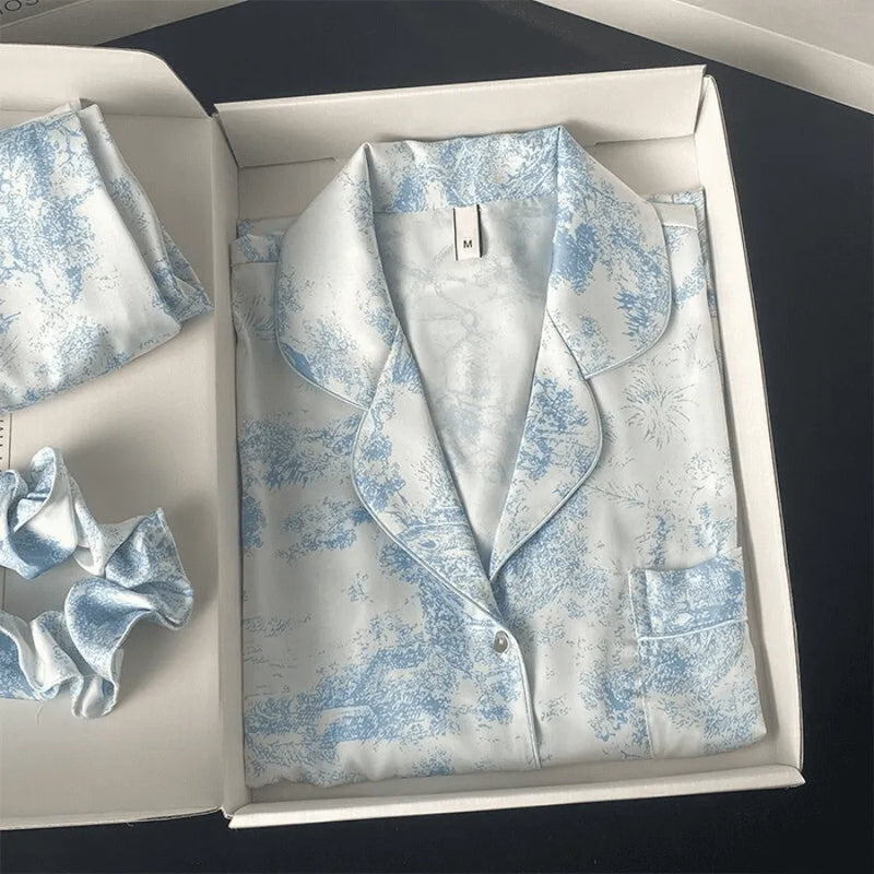 Pijama Feminino Mansion - Conjunto Luxo Calça e Camisa Longa Em Seda Gelo Premium | Toque De Seda Super Confortável