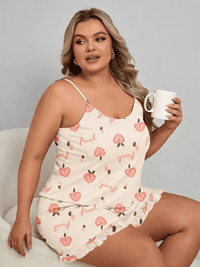 Pijama Feminino Plus Size Peach - Conjunto BabyDoll e Shorts Fresquinho LooseFit | Tecido Super Macio e Confortável