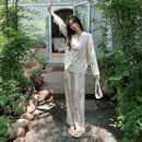 Pijama Feminino Serenade Conjunto Calça e Camisa Longa Em Seda Gelo Premium | Toque De Seda Confortável