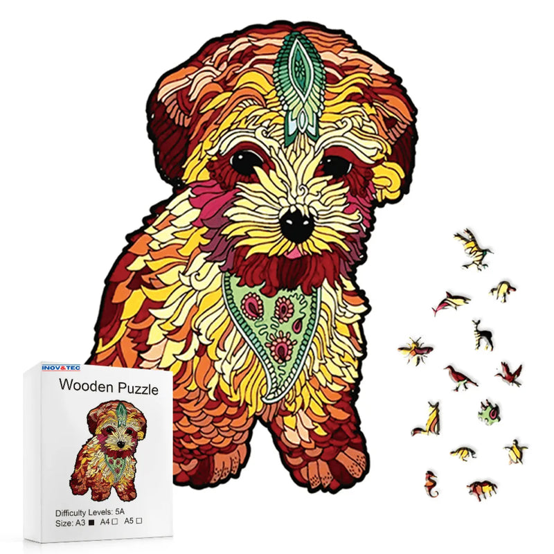 Quebra-Cabeça de Madeira Inova WOOD PUZZLE - Cachorro Filhote Aquarela | Diversão com Diversos Benefícios para Crianças e Idosos