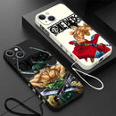 Capinha de Celular para Iphone em Silicone com Cordão One Piece Luffy e Zoro