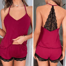 Pijama Feminino Crochet - Conjunto Baby Doll e Shorts Em Algodão Com Detalhes Em Renda