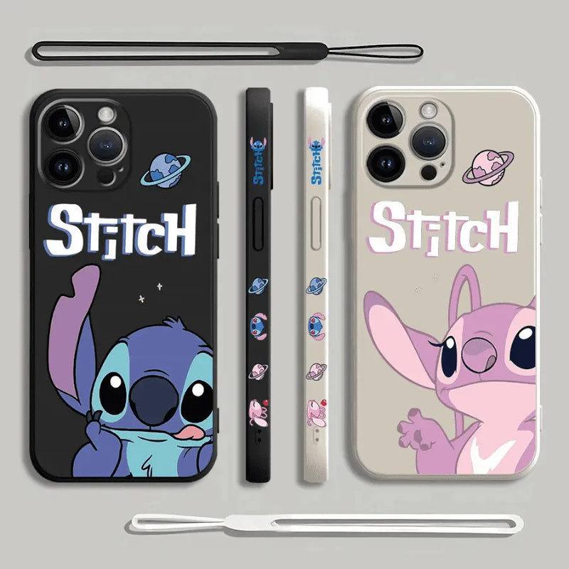 Capinha Iphone Casal Stitch e Angel - Case de Alta Proteção e Com Cordão de Brinde