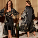 Pijama Feminino QueenNight Conjunto Camisola e Roupão Em Cetim Seda Premium | Toque De Seda Confortável