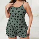 Pijama Feminino Plus Size Green Hearts - Conjunto Shorts e Camisa em Algodão | Tecido Macio, Leve e Super Confortável