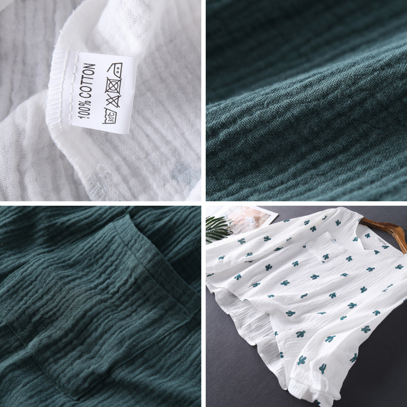 Pijama Feminino Cactus Whisper - Conjunto Com Calça e Camisa Longa em 100% Algodão | Macio, Leve e Super Confortável