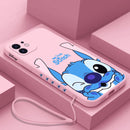 Capinha de Celular para Iphone em Silicone com Cordão de Pulso Beijo do Stitch