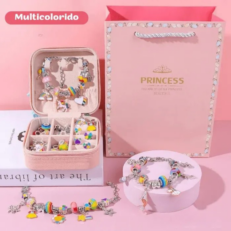 Kit De Pulseira e Berloques Infantil com 64 Peças MontaPrincess