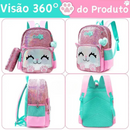 Mochila Infantil para Meninas Super Shine Com Lantejoulas + Estojo e Lancheira de Brinde