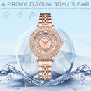 Relógio Feminino CRRJU CRISTAL DIAMOND - Vidro Lapidado, Cravejado Com Cristais de Zircônia, Movimento de Quartzo, Resistente à Água 30M