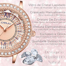 Relógio Feminino CRRJU CRISTAL DIAMOND - Vidro Lapidado, Cravejado Com Cristais de Zircônia, Movimento de Quartzo, Resistente à Água 30M