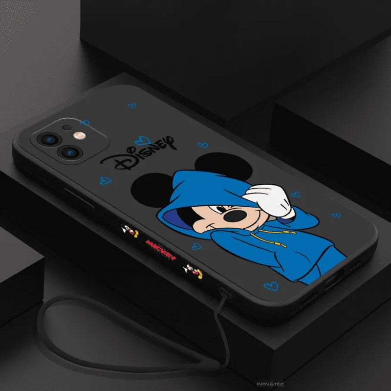 Capinha de Celular para Iphone com Cordão de Brinde de Casal Mickey e Minnie