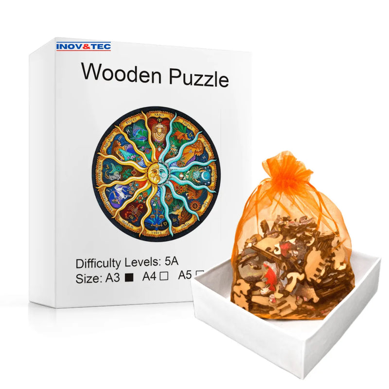Quebra-Cabeça de Madeira Inova WOOD PUZZLE - Constelações do Zodíaco | Diversão com Diversos Benefícios para Crianças e Idosos