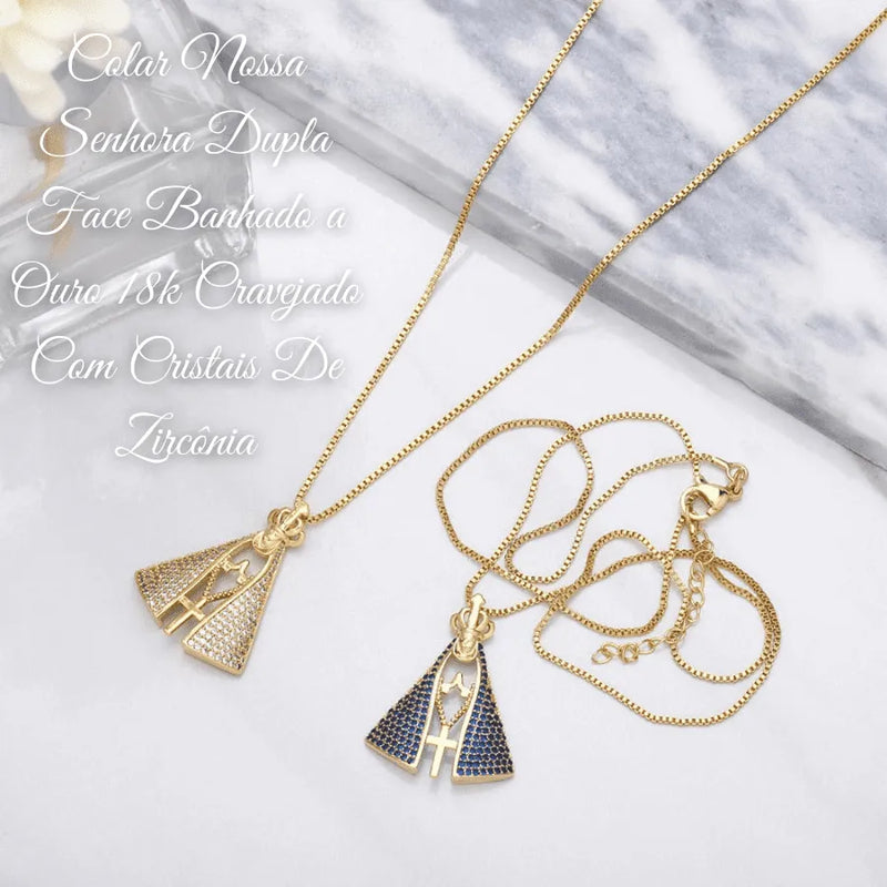 Colar Dupla Face Banhado a Ouro 18k Nossa Senhora [COMPRE 1 LEVE 2 +Brinde]