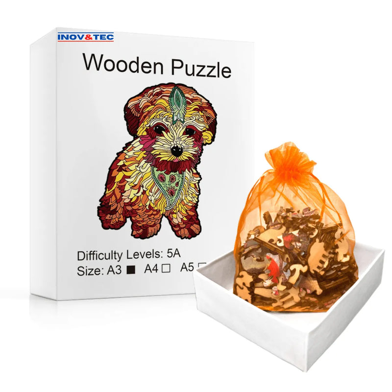 Quebra-Cabeça de Madeira Inova WOOD PUZZLE - Cachorro Filhote Aquarela | Diversão com Diversos Benefícios para Crianças e Idosos